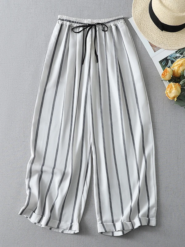 Casual High Waist Wide Leg Pants Nine Points Thin Loose Fit Stripe Turn up Summer Breathable Comfortable Korean Style Ladies
Casual High Waist Wide Leg Pants Nine Points Thin Loose Fit Stripe Turn up Summer Breathable Comfortable Korean Style Ladies