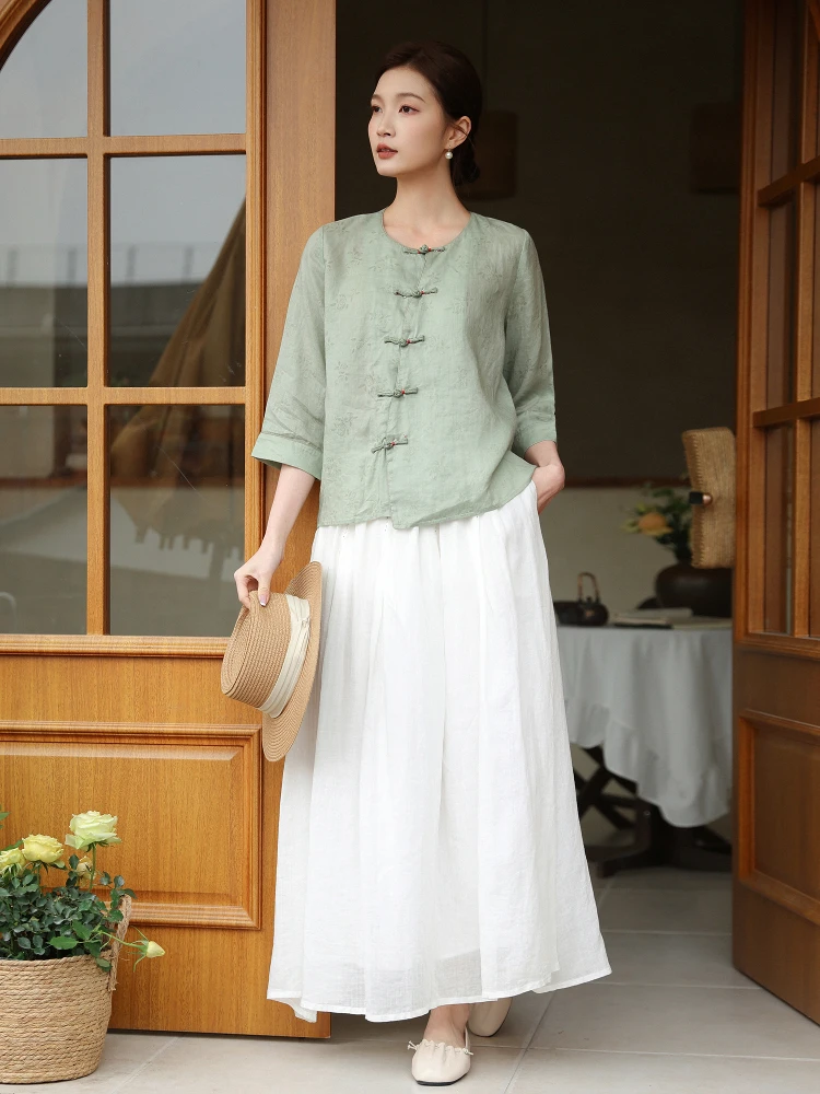 New Summer Chinese Retro Embroidered Hemp irt Women's Zen Tea Costume Cotton Linen irt Loose Fit Seven Sve Length
New Summer Chinese Retro Embroidered Hemp irt Women's Zen Tea Costume Cotton Linen irt Loose Fit Seven Sve Length