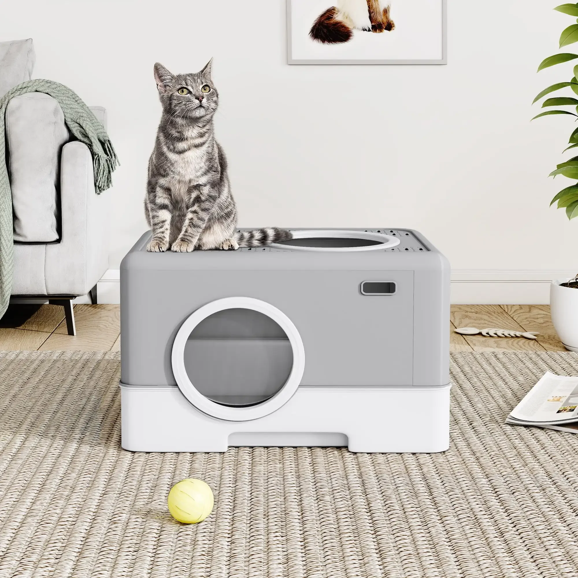 Large Enclosed Cat Litter Box, Odorless Enclosed Design with Drawer, Lid Cover, Front Entry & Top Exit Door for Easy Cleaning 
Large Enclosed Cat Litter Box, Odorless Enclosed Design with Drawer, Lid Cover, Front Entry & Top Exit Door for Easy Cleaning