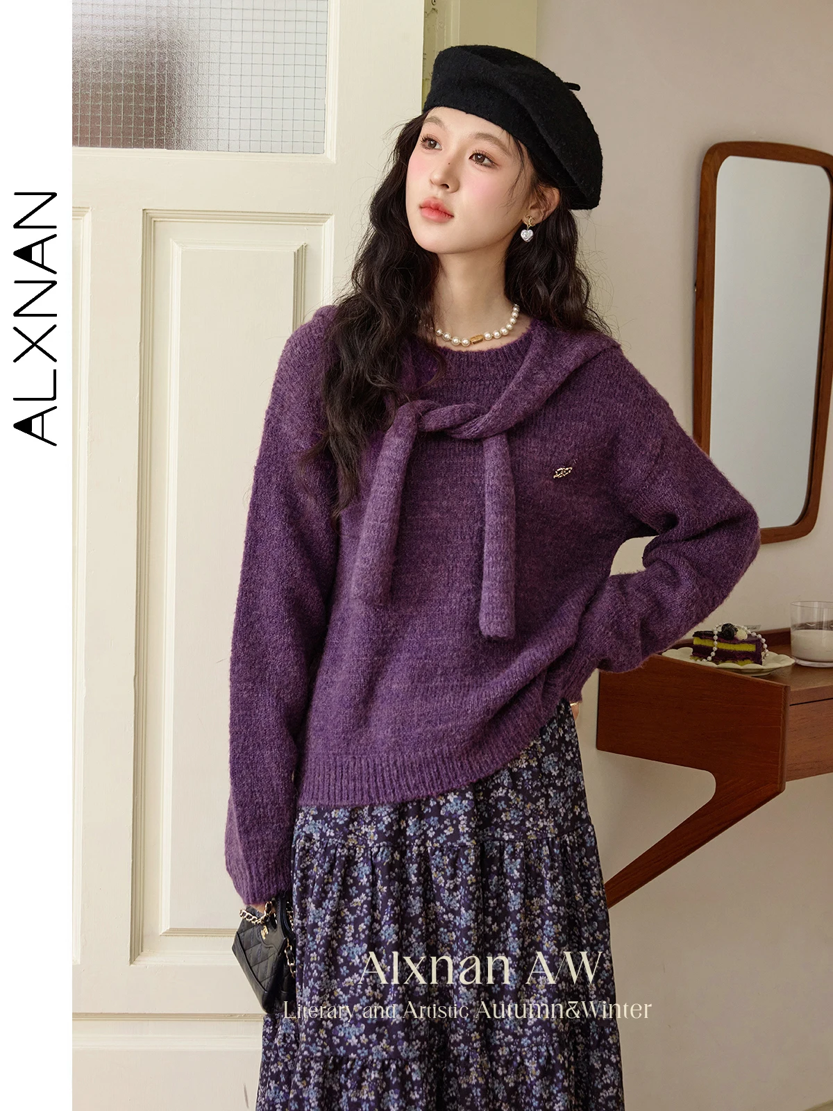 ALXNAN Women Purple Sweater O-neck Detachable Shawl Long Sleeve Metal Brooch Pullovers Woman Winter Warm Soft Jumper 2025 L52662
ALXNAN Women Purple Sweater O-neck Detachable Shawl Long Sleeve Metal Brooch Pullovers Woman Winter Warm Soft Jumper 2025 L52662