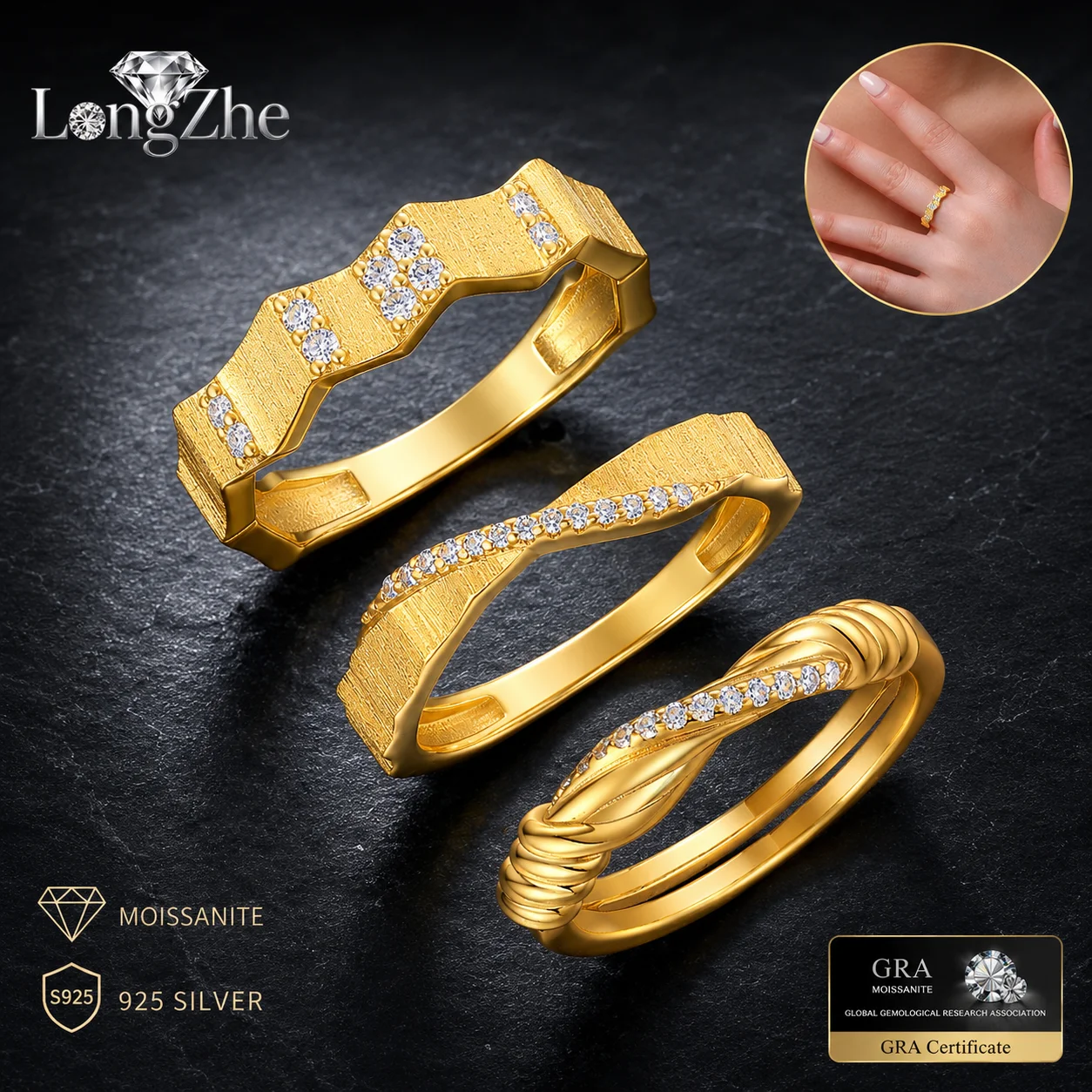 925 Sterling Silver Moissanite Ring Gold Tone Textured Bamboo Pave Band for Women Bridal Wedding Party Fine Jewelry Gift
925 Sterling Silver Moissanite Ring Gold Tone Textured Bamboo Pave Band for Women Bridal Wedding Party Fine Jewelry Gift