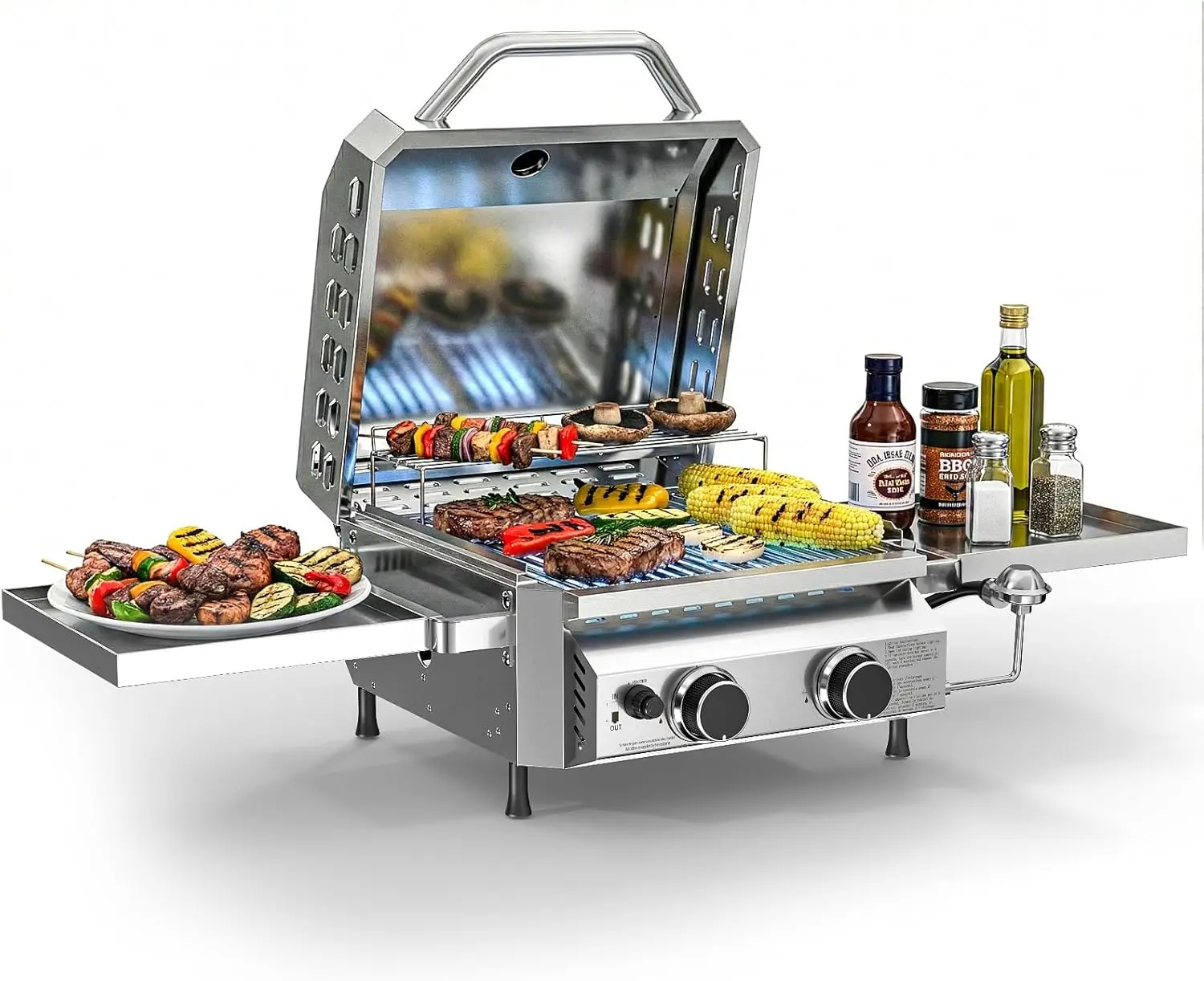 Superior Dual-Burner Tabletop Gas Grill - 16,000 BTU Portable Propane BBQ with 304 Stainless Steel and Dual Side Shelves, Compact Outdoor Cooking for Patio, Camping, and Backyard Grilling
Superior Dual-Burner Tabletop Gas Grill - 16,000 BTU Portable Propane BBQ with 304 Stainless Steel and Dual Side Shelves, Compact Outdoor Cooking for Patio, Camping, and Backyard Grilling