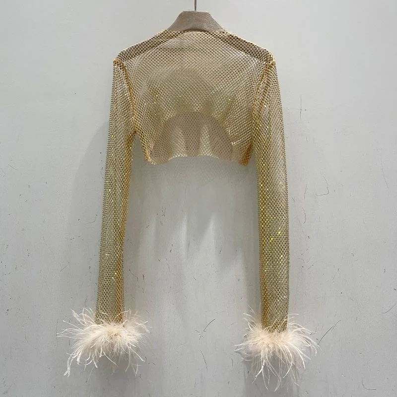 Faionable Yanie ort iny Diamond Net irt Long Sve Outerwear Bright Sparkling Bird of Paradise Feather Top Ladies' L...
Faionable Yanie ort iny Diamond Net irt Long Sve Outerwear Bright Sparkling Bird of Paradise Feather Top Ladies' L...