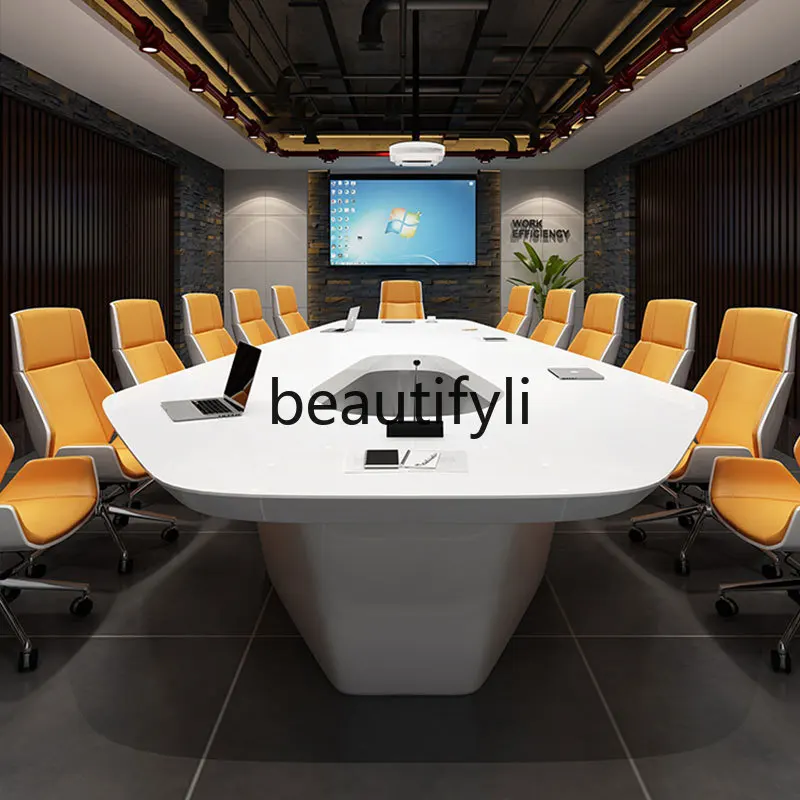 Simple Large Conference Table, Irregular Shape Meeting Room Table, Lacquered White Training and Discussion Table, Customizable
Simple Large Conference Table, Irregular Shape Meeting Room Table, Lacquered White Training and Discussion Table, Customizable