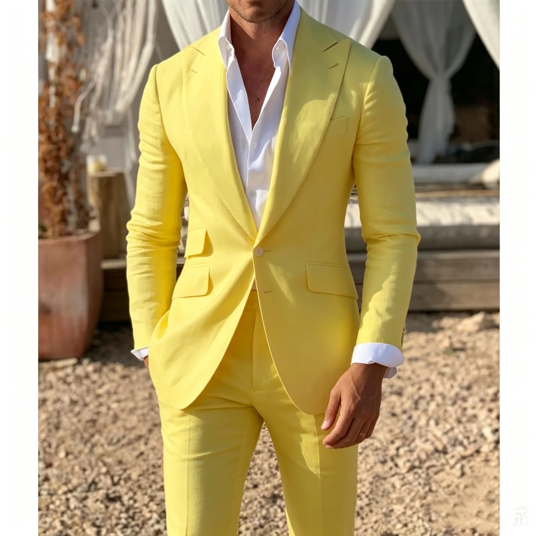 2 Pieces Yellow Men Suits Slim Fit Peak Lapel Blazer Pants Groom Wear Party Tuxedos Suits Sets High Quality Summer Dress Outfit
2 Pieces Yellow Men Suits Slim Fit Peak Lapel Blazer Pants Groom Wear Party Tuxedos Suits Sets High Quality Summer Dress Outfit