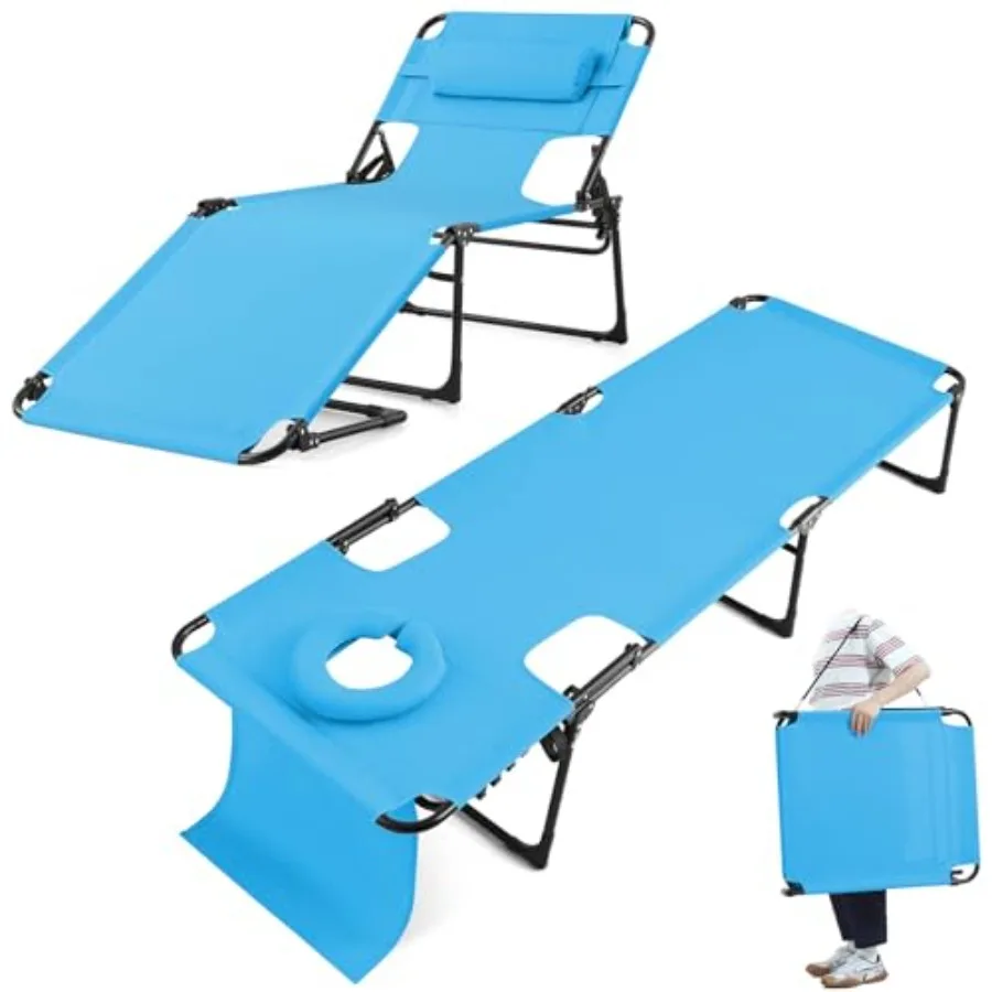 Tanning Chair with Face Hole, 5-Position Folding Outdoor Beach Lounge Chair for Sunbathing, Portable Reclining Chaise Lounge fo
Tanning Chair with Face Hole, 5-Position Folding Outdoor Beach Lounge Chair for Sunbathing, Portable Reclining Chaise Lounge fo