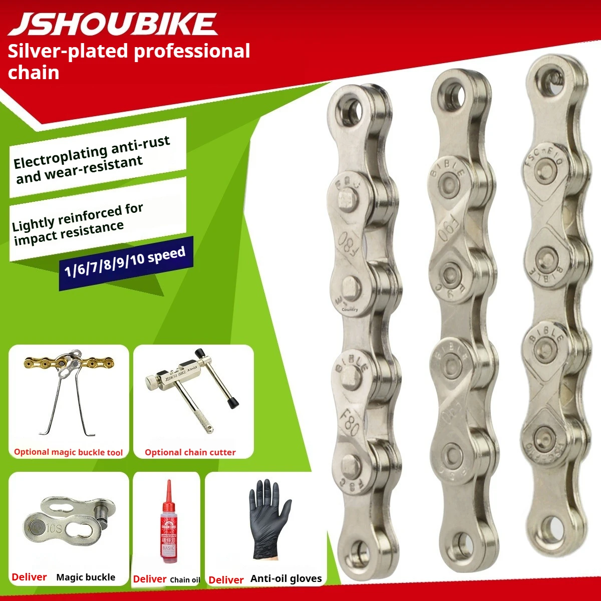 Electroplated silver bicycle chain 6 7 8 9 10 11 12 speed MTB Road bike carbon steel variable speed chain full plating anti-rust
Electroplated silver bicycle chain 6 7 8 9 10 11 12 speed MTB Road bike carbon steel variable speed chain full plating anti-rust