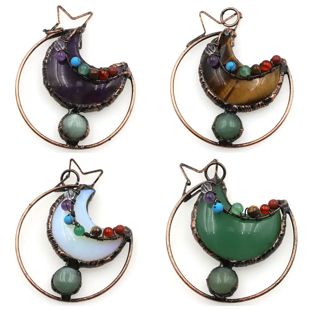 Vintage Crescent Moon Pendant Natural Stone 7 Chakra Reiki Healing Crystal Charm Bronze Star DIY Necklaces Jewelry Accessories
Vintage Crescent Moon Pendant Natural Stone 7 Chakra Reiki Healing Crystal Charm Bronze Star DIY Necklaces Jewelry Accessories