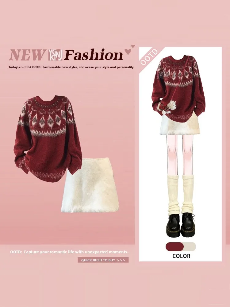 Red Knitted Sweater And Short Skirt Two-Piece Set Women's Winter New Year Age-Defying Trendy Streetwear Casual Style High Waist
Red Knitted Sweater And Short Skirt Two-Piece Set Women's Winter New Year Age-Defying Trendy Streetwear Casual Style High Waist
