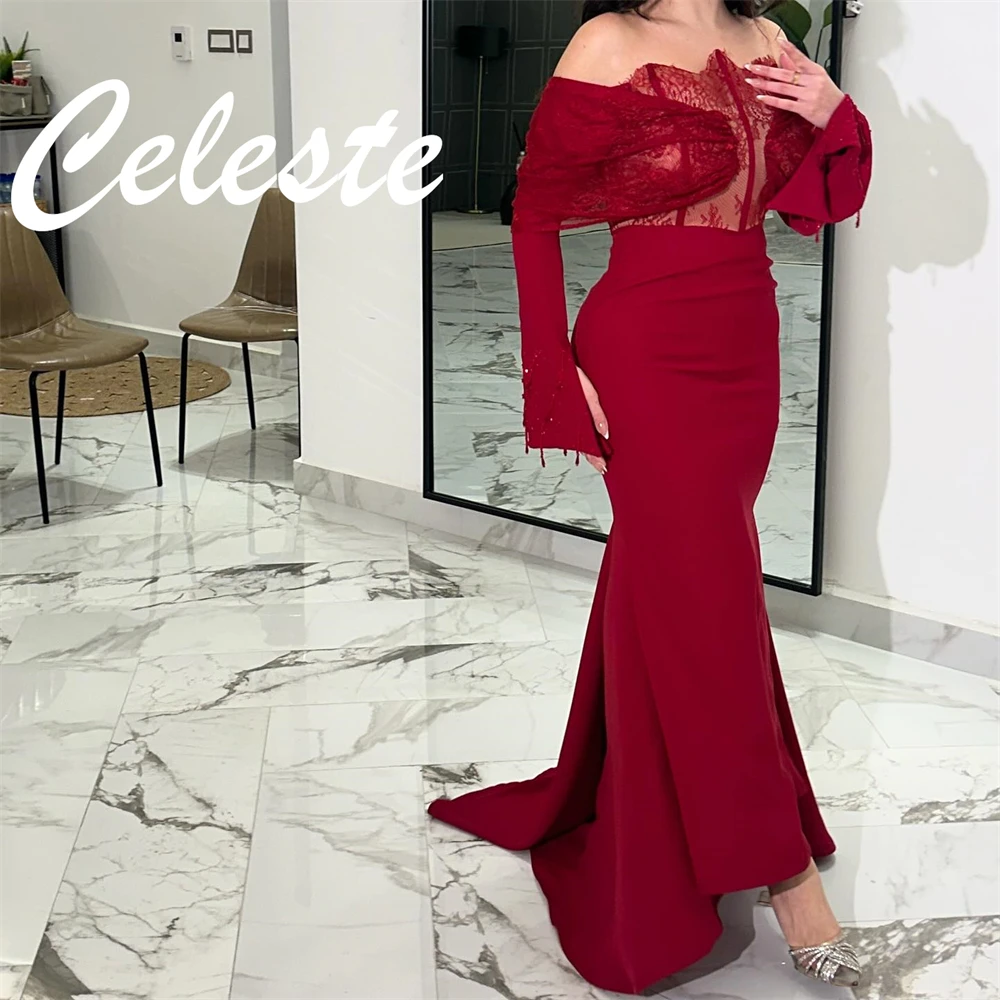 Customized Mermaid Burgundy Jersey Evening Dress Exquisite Long Sleeves Celebrity Gowns Luxury Court Train Vestido De Festa
Customized Mermaid Burgundy Jersey Evening Dress Exquisite Long Sleeves Celebrity Gowns Luxury Court Train Vestido De Festa