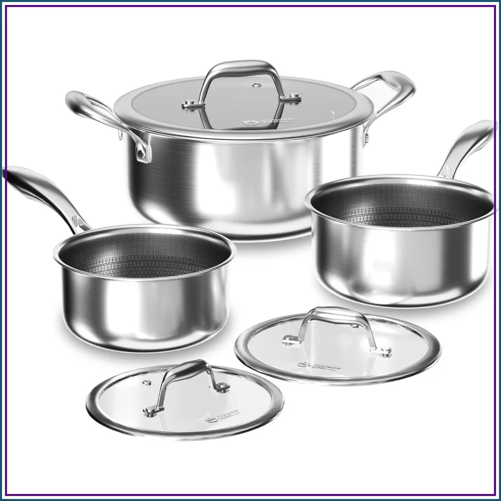 6-Piece Stainless Steel Pots & Pans Set, Nonstick Ceramic, Induction Ready, Oven Safe
6-Piece Stainless Steel Pots & Pans Set, Nonstick Ceramic, Induction Ready, Oven Safe