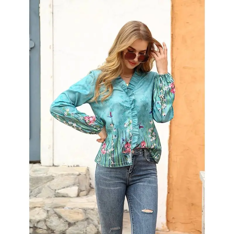 Spring New V-Ne Pullover Floral irt Ruffled Long Sve Women's Commute Sle Polyester Fiber Thin And Non-Sinking
Spring New V-Ne Pullover Floral irt Ruffled Long Sve Women's Commute Sle Polyester Fiber Thin And Non-Sinking