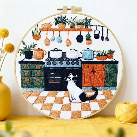 ชุดเริ่มต้นงานปักผ้าแบบง่าย 1 ชิ้น ขนาด 20x20 ซม./15x15 ซม. (7.87/6.3 นิ้ว) ชุด DIY สำหรับงานปักผ้า ชุดงานฝีมือสำหรับผู้เริ่มต้น