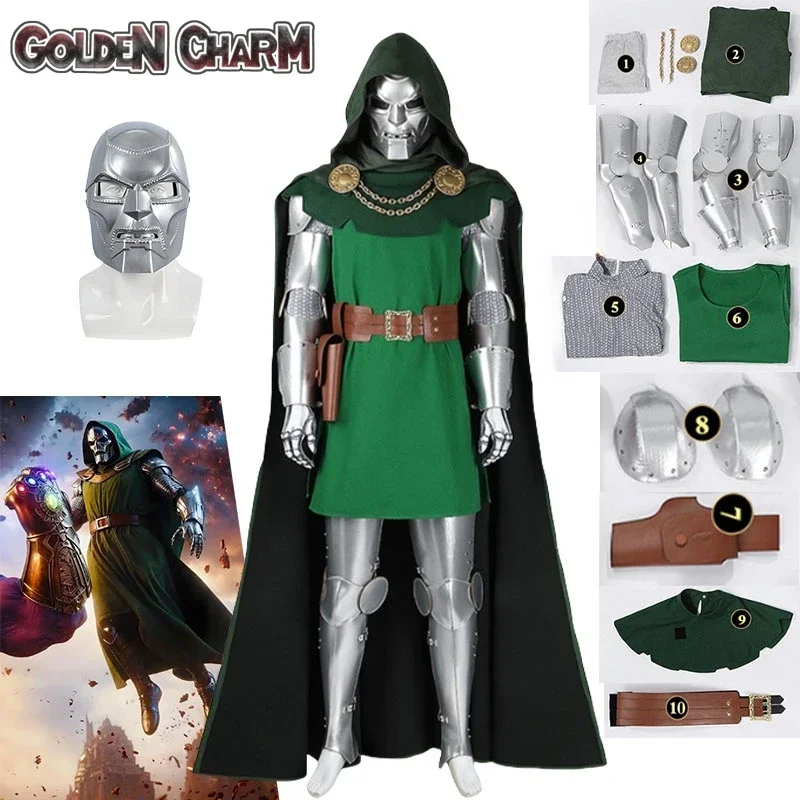 Doctor Doom Victor Von Doom Cosplay Costume Jumpsuit Cloak Mask Full Set Adult Men Halloween Roleplay Party Character Design
Doctor Doom Victor Von Doom Cosplay Costume Jumpsuit Cloak Mask Full Set Adult Men Halloween Roleplay Party Character Design