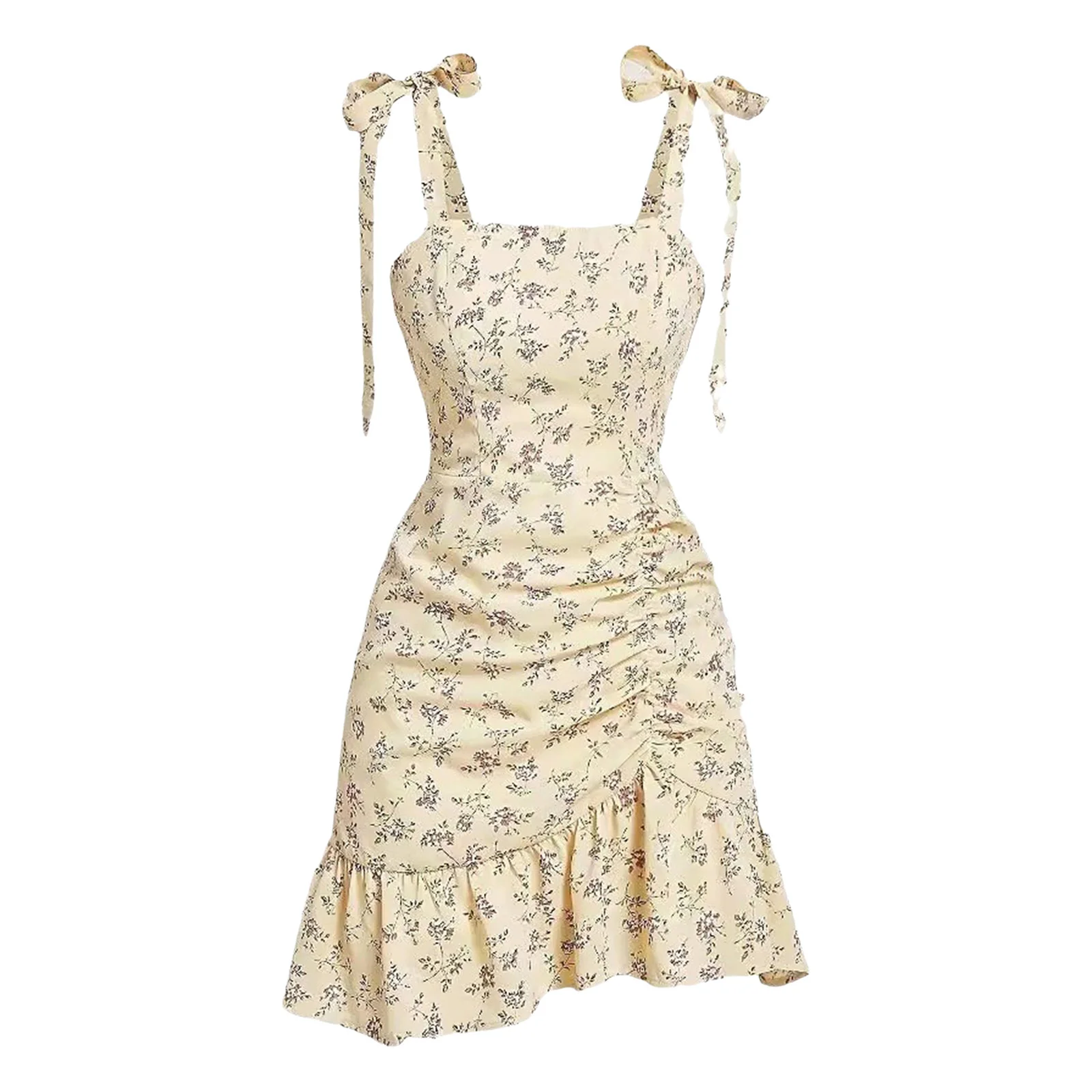 Womens Floral Print Casual Sundress Lace-up Shoulder Straps Ruched Ruffled Irregular Hem A-line Dress for Beach Weekend Outing
Womens Floral Print Casual Sundress Lace-up Shoulder Straps Ruched Ruffled Irregular Hem A-line Dress for Beach Weekend Outing