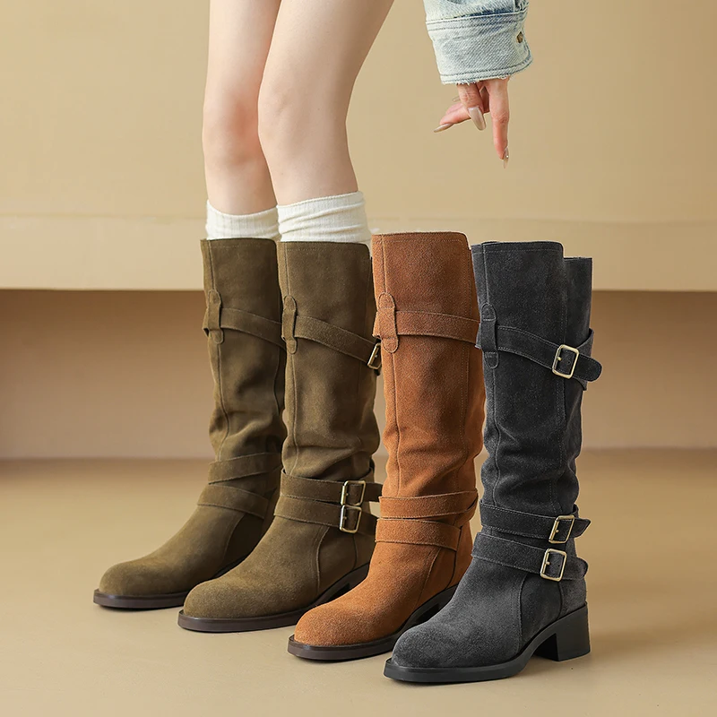 2026 new autumn winter women knee-high boots 22-25cm cow suede+pigskin/plush round toe belt buckle high heel women long boots
2026 new autumn winter women knee-high boots 22-25cm cow suede+pigskin/plush round toe belt buckle high heel women long boots