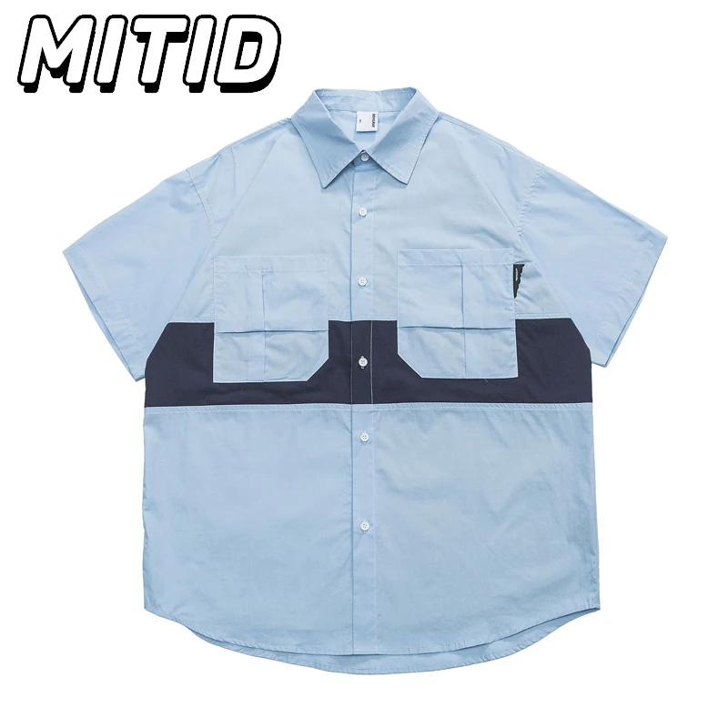 Hip Hop Streetwear Mens Shirts Patchwork Fake Two Pieces New in Shirts Blue Big Pockets Designer Loose Casual Shirts for Men Top
Hip Hop Streetwear Mens Shirts Patchwork Fake Two Pieces New in Shirts Blue Big Pockets Designer Loose Casual Shirts for Men Top