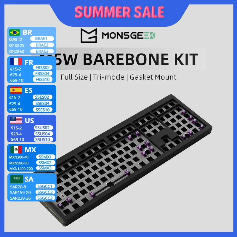 Комплект механической клавиатуры Akko MonsGeek M5W, 108 клавиш, 100% RGB, с возможностью горячей замены, USB Type-C/2,4G/BT5.0, беспроводной трехрежимный комплект Barebone
Комплект механической клавиатуры Akko MonsGeek M5W, 108 клавиш, 100% RGB, с возможностью горячей замены, USB Type-C/2,4G/BT5.0, беспроводной трехрежимный комплект Barebone