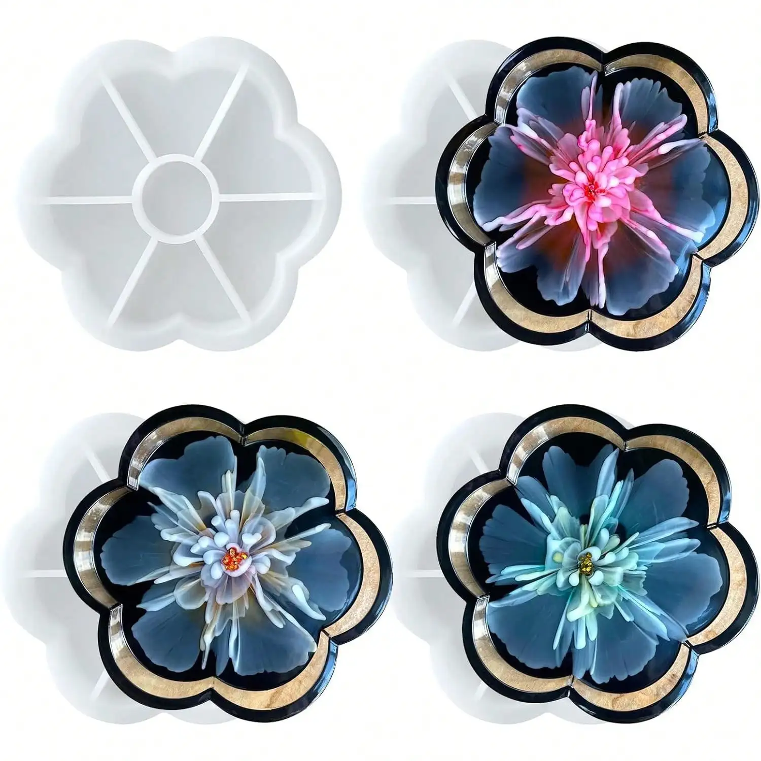 Набор из 4 силиконовых форм для подносов в виде цветов, прочные формы для подставок из эпоксидной смолы для изготовления украшений, подносов для свечей, праздничных подарков
Набор из 4 силиконовых форм для подносов в виде цветов, прочные формы для подставок из эпоксидной смолы для изготовления украшений, подносов для свечей, праздничных подарков