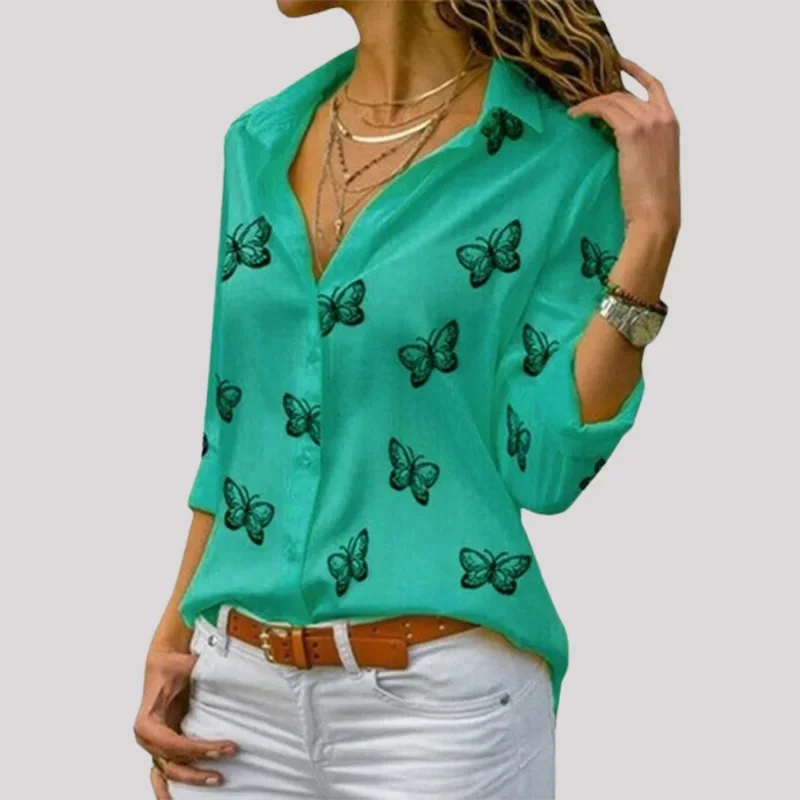 7 Solid Color Butterfly Print Blouse Women's V-Neck Button Long Sleeved Top Spring Autumn Casual T-Shirt 
7 Solid Color Butterfly Print Blouse Women's V-Neck Button Long Sleeved Top Spring Autumn Casual T-Shirt