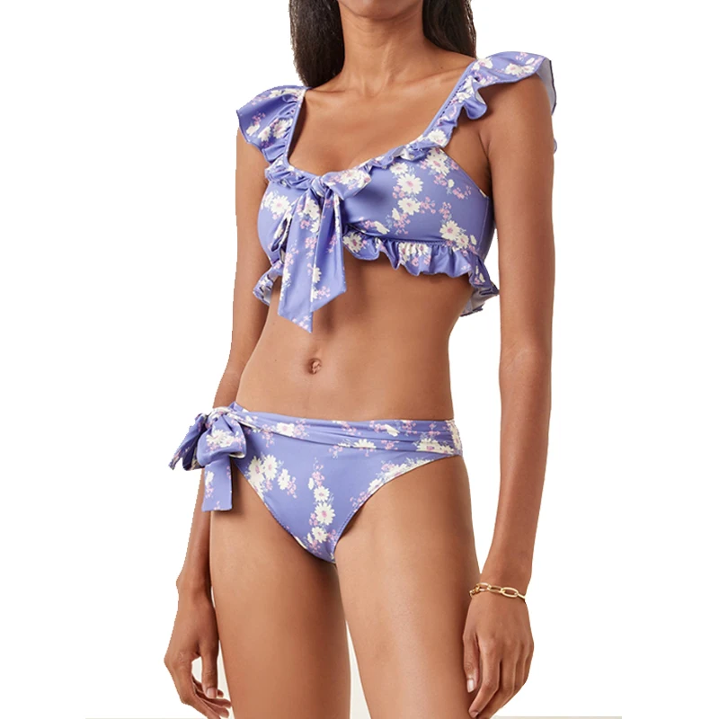 2023 Women's Strap Bikini Swimwear V-Neck Low Waist Bow-tie Two Piece Sets Adjustable Swimsuit Purple Flower Print Beachwear
2023 Women's Strap Bikini Swimwear V-Neck Low Waist Bow-tie Two Piece Sets Adjustable Swimsuit Purple Flower Print Beachwear
