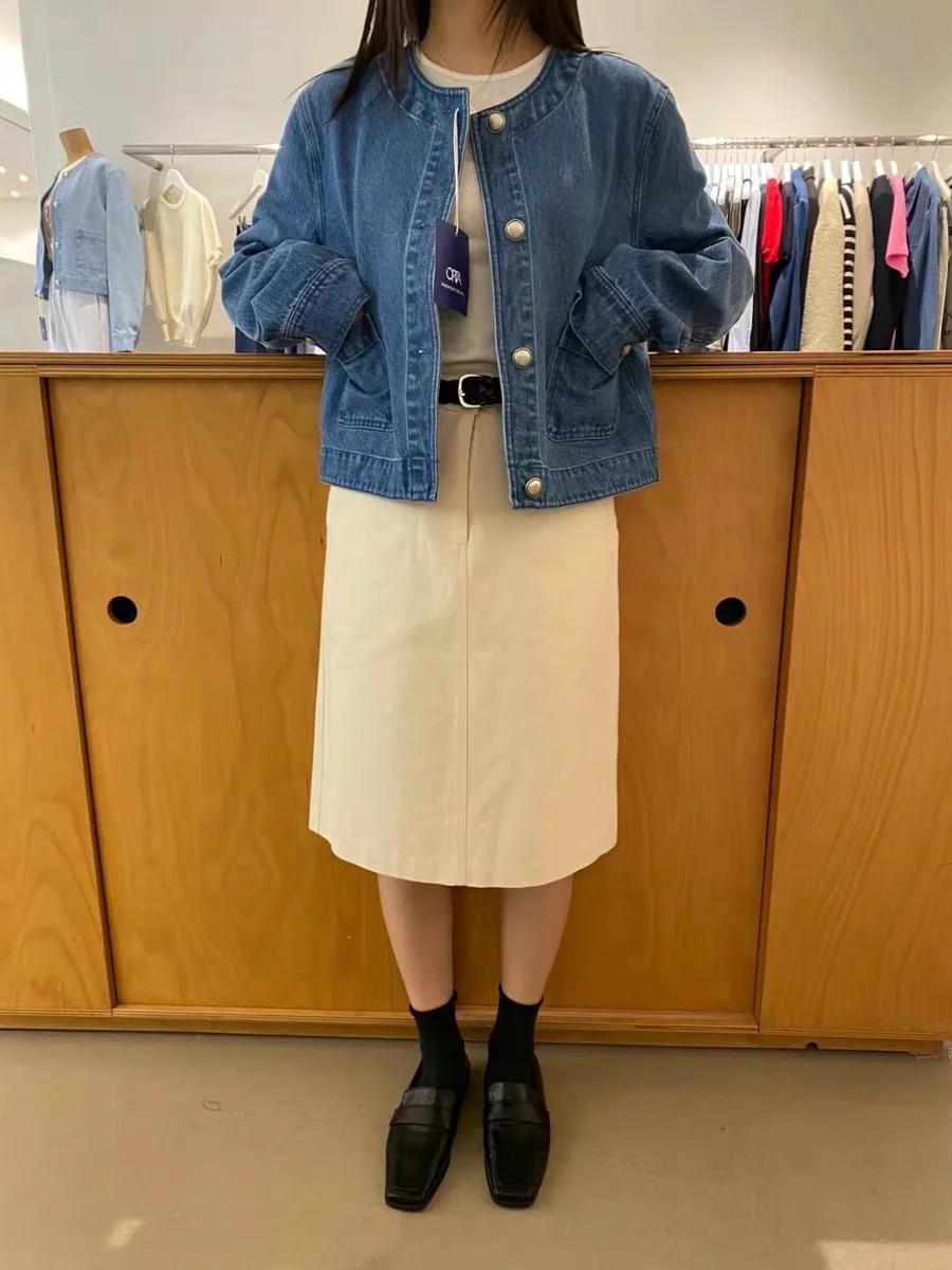 Женский джинсовый джинсовый джинсовый джинт в стиле ретро, милый круглый свободный открытый кардиган Sli, антивозрастной повседневный топ 
Женский джинсовый джинсовый джинсовый джинт в стиле ретро, милый круглый свободный открытый кардиган Sli, антивозрастной повседневный топ