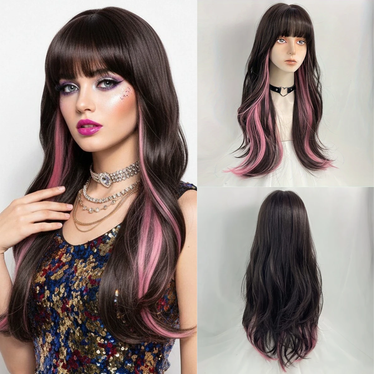 Synthetic Long Wavy Black Pink Layered Blend Wig With Bangs Cosplay Women Fluffy Hair Wig For Daily Party Heat Resistant
Synthetic Long Wavy Black Pink Layered Blend Wig With Bangs Cosplay Women Fluffy Hair Wig For Daily Party Heat Resistant