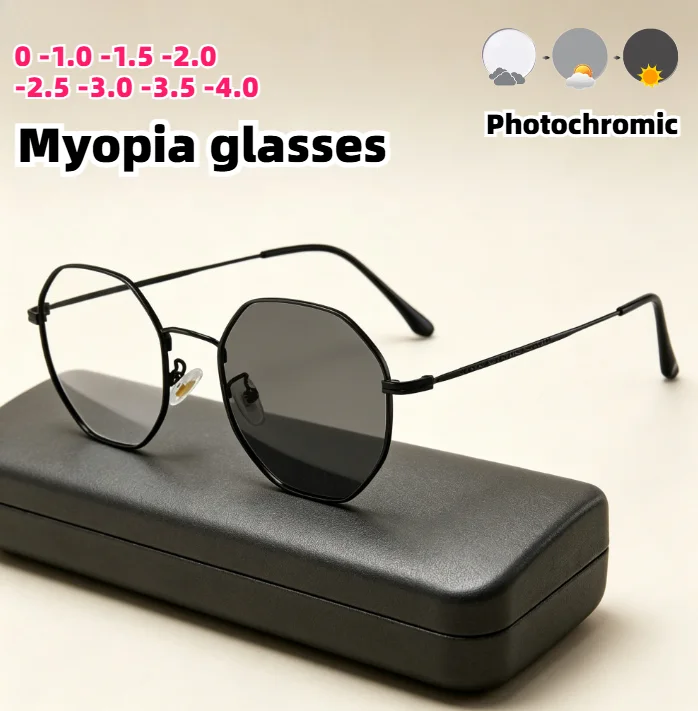 Photochromic Myopia Glasses Gold Metal Geometric Frame Eyeglasses Fashion Outdoor Shades Anti Blue Light for Men Women 0 To -4.0
Photochromic Myopia Glasses Gold Metal Geometric Frame Eyeglasses Fashion Outdoor Shades Anti Blue Light for Men Women 0 To -4.0