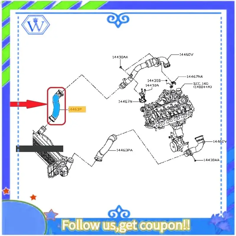 M46K-For Nissan NP300 Pickup Truck 2.3 Turbo Air Tube Intercooler Sleeve 144634JA0C 14463-4JA1C Auto Accessories Parts
M46K-For Nissan NP300 Pickup Truck 2.3 Turbo Air Tube Intercooler Sleeve 144634JA0C 14463-4JA1C Auto Accessories Parts