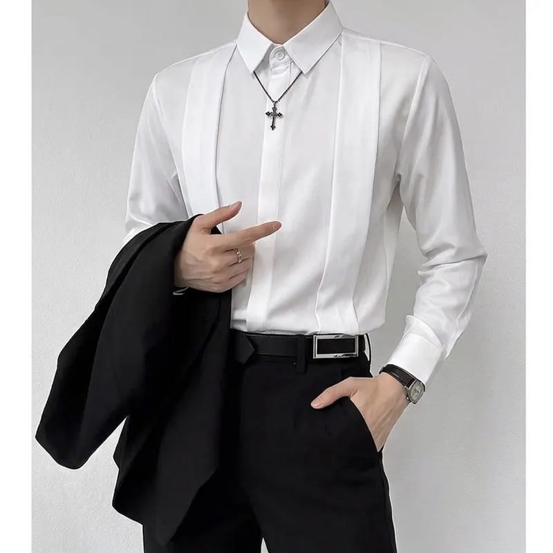 Trendy Strap Decorative Shirt for Men Long Sleeve Casual Social Shirt Couple Party Work Paid Shirts Wedding Groom Dress Shirts
Trendy Strap Decorative Shirt for Men Long Sleeve Casual Social Shirt Couple Party Work Paid Shirts Wedding Groom Dress Shirts
