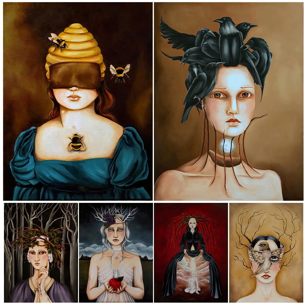 The Shaman And Nature Witch Abstract Wall Art Canvas Painting Crown Of Thorns And Birds Gothic Art Poster Print Home Decoration 
The Shaman And Nature Witch Abstract Wall Art Canvas Painting Crown Of Thorns And Birds Gothic Art Poster Print Home Decoration