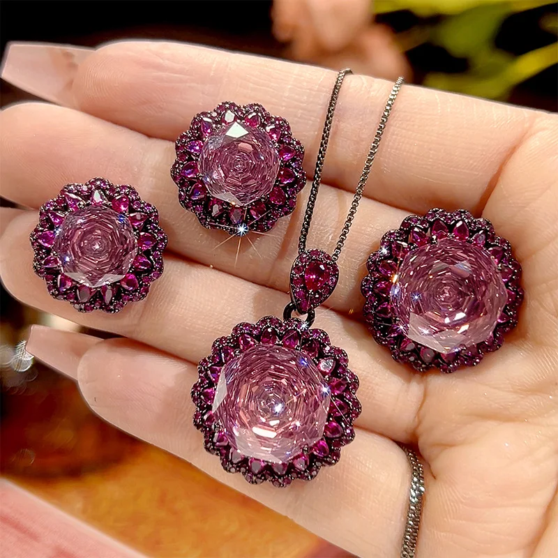Gorgeous Pink Flower Jewelry Adjustable Ring Necklace Earring Crystal Vintage Design for Women Fashion Party Wedding Accessories
Gorgeous Pink Flower Jewelry Adjustable Ring Necklace Earring Crystal Vintage Design for Women Fashion Party Wedding Accessories