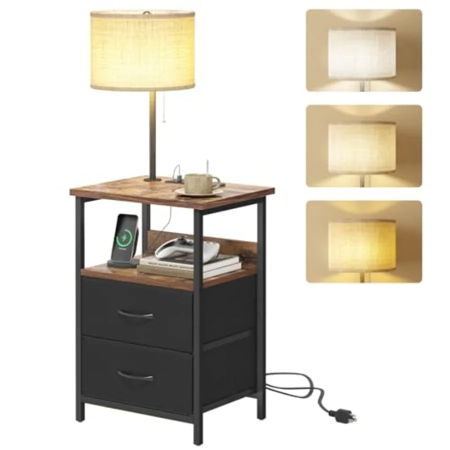 Bedside Table with 3 Color Temperature Reading Light, Nightstand with LED Light and Charging Station End Table with Adjustable
Bedside Table with 3 Color Temperature Reading Light, Nightstand with LED Light and Charging Station End Table with Adjustable