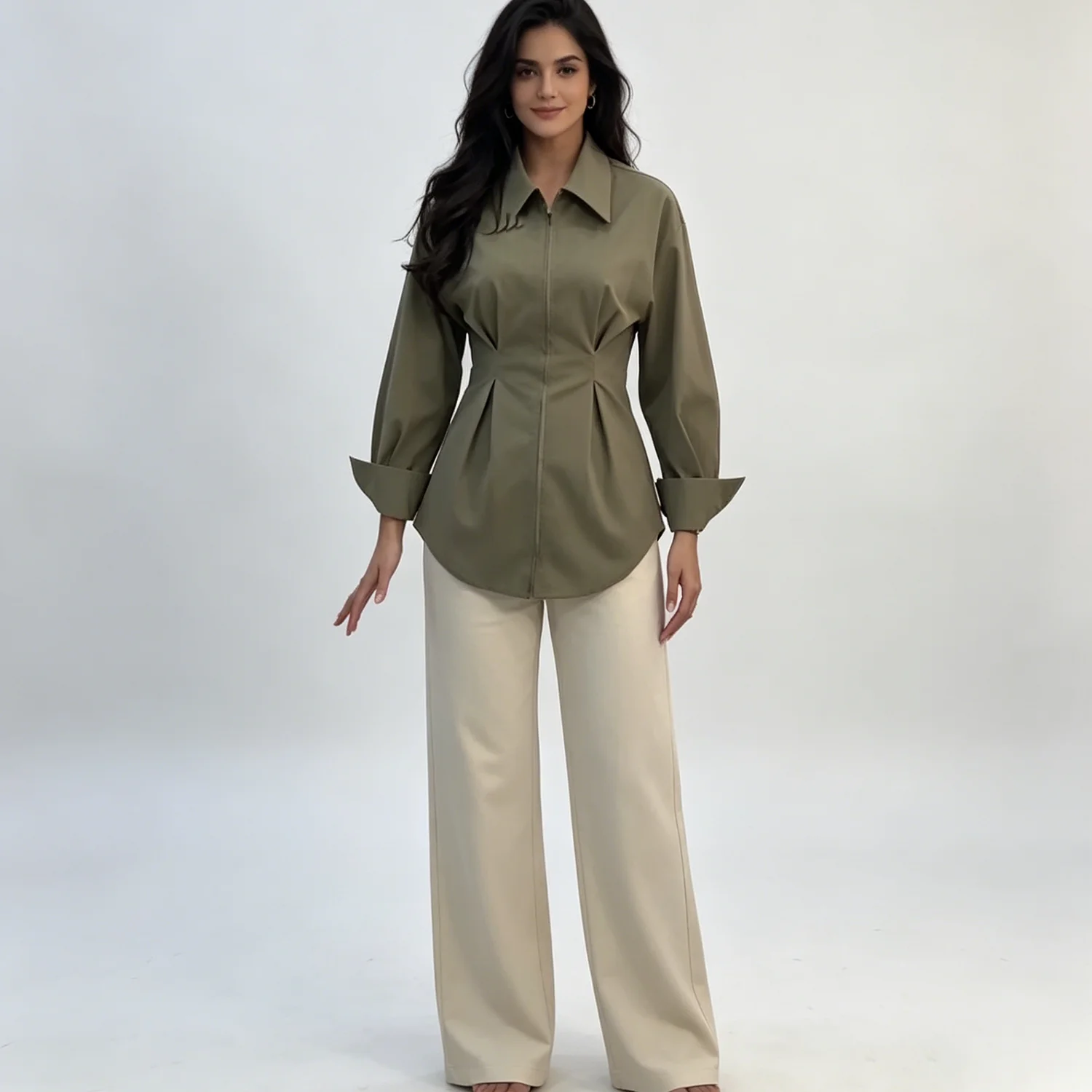 LIMO Women's Waist Cinched Zip Up Shirt, Elegant Long Sleeve Lapel Blouse, Casual Office Workwear Top
LIMO Women's Waist Cinched Zip Up Shirt, Elegant Long Sleeve Lapel Blouse, Casual Office Workwear Top