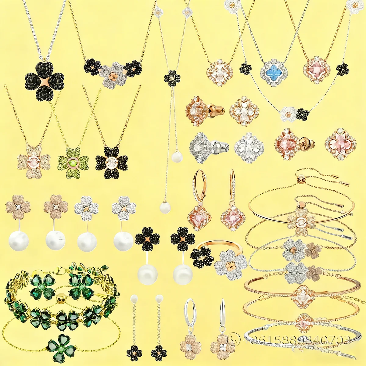 Flower-shaped earrings, necklaces, and bracelets, adorned with diamonds and pearls, cute exquisite. Suitable for women's
Flower-shaped earrings, necklaces, and bracelets, adorned with diamonds and pearls, cute exquisite. Suitable for women's