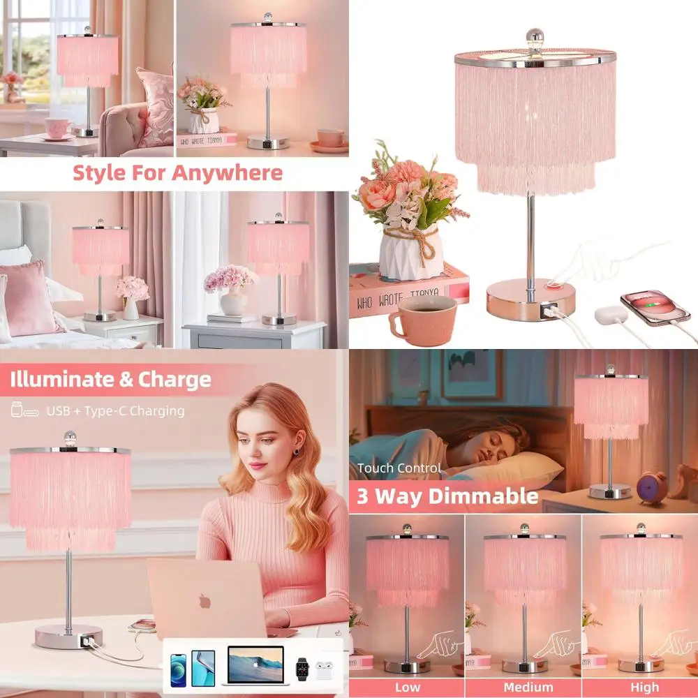 Настольная лампа с 3-режимной регулировкой яркости, розового цвета, с USB-портом и абажуром с кисточками, идеально подходит для комнат девочек и не только
Настольная лампа с 3-режимной регулировкой яркости, розового цвета, с USB-портом и абажуром с кисточками, идеально подходит для комнат девочек и не только