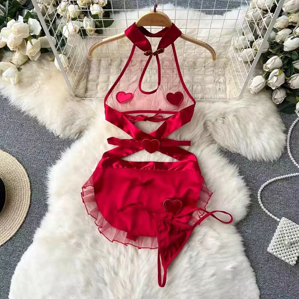 Сексуальная ажурная пижама для женщин, косплей, галстук-слуга, открытая спина, комплект с подвеской на шее, лоскутное красное прозрачное платье в форме сердца в форме сердца
Сексуальная ажурная пижама для женщин, косплей, галстук-слуга, открытая спина, комплект с подвеской на шее, лоскутное красное прозрачное платье в форме сердца в форме сердца