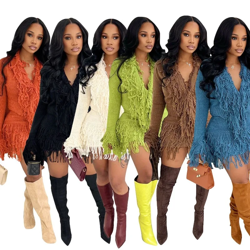 2025 Осенне-зимний вязаный крючком комплект из 2 предметов с кисточками на шнуровке, кардиганы с длинными рукавами, топ + облегающие мини-юбки, повседневные костюмы
2025 Осенне-зимний вязаный крючком комплект из 2 предметов с кисточками на шнуровке, кардиганы с длинными рукавами, топ + облегающие мини-юбки, повседневные костюмы