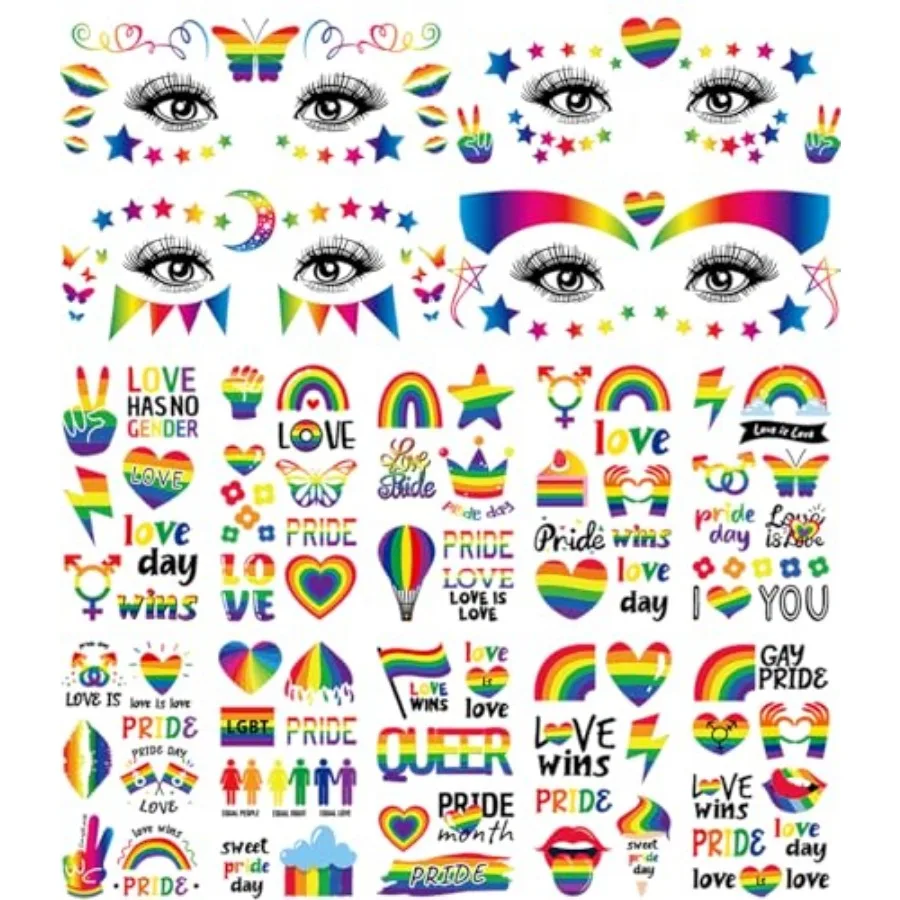 120+ PCS Rainbow Temporary Tattoos Waterproof, Pride Festival Face and Body Tattoo Stickers, LGBTQ Parade Accessories, Colorful
120+ PCS Rainbow Temporary Tattoos Waterproof, Pride Festival Face and Body Tattoo Stickers, LGBTQ Parade Accessories, Colorful