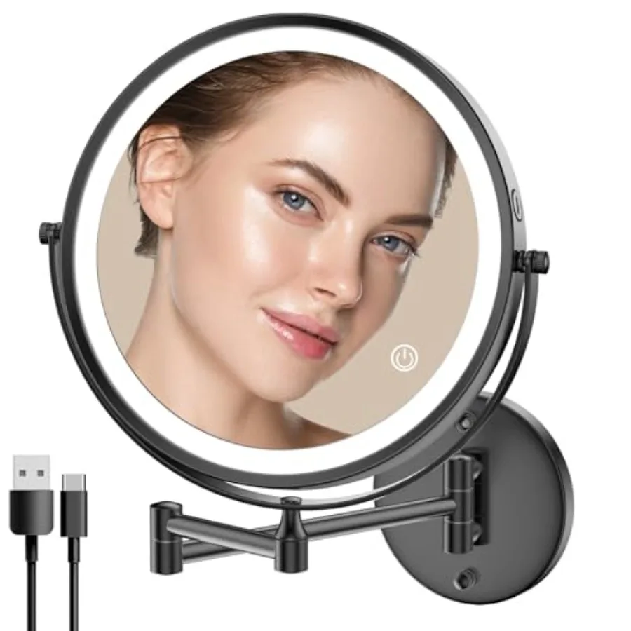 Wall Mounted Lighted Makeup Mirror, Large Double Sided 1X/10X Magnifyg Mirror, 3 Color LED Vanity Mirror, Touch Dimmable 360° S
Wall Mounted Lighted Makeup Mirror, Large Double Sided 1X/10X Magnifyg Mirror, 3 Color LED Vanity Mirror, Touch Dimmable 360° S