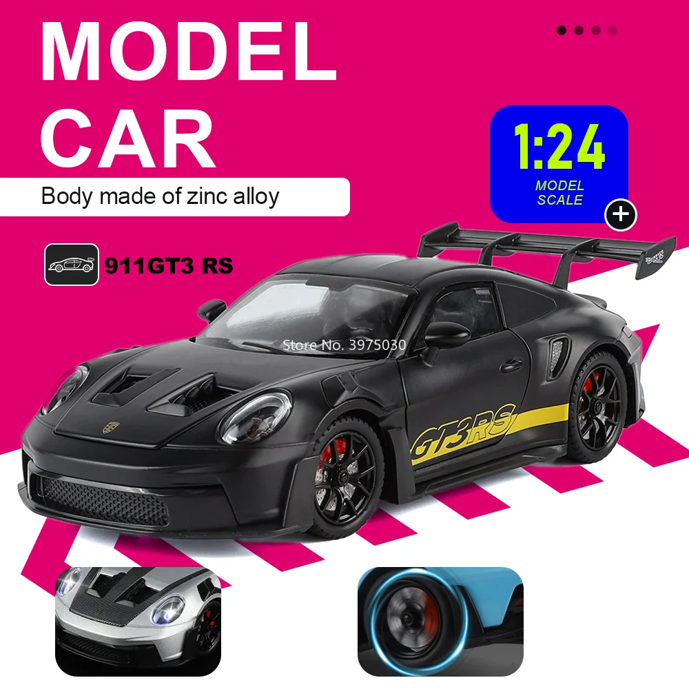 1:24 Porsche 911GT3 RS Sports Car Diecast Miniature Alloy Toys Model Sound Light Pull Back Doors Opened Vehices Gift for Friends
1:24 Porsche 911GT3 RS Sports Car Diecast Miniature Alloy Toys Model Sound Light Pull Back Doors Opened Vehices Gift for Friends