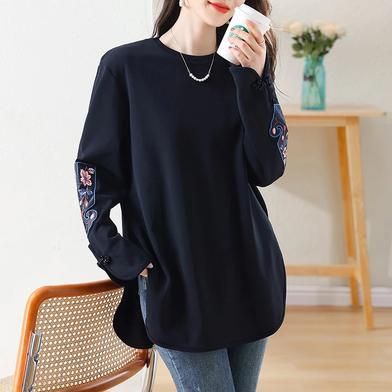 Свободная длинная футболка Све с этнической вышивкой, круглый женский осенний модный базовый топ средней длины больших размеров
Свободная длинная футболка Све с этнической вышивкой, круглый женский осенний модный базовый топ средней длины больших размеров