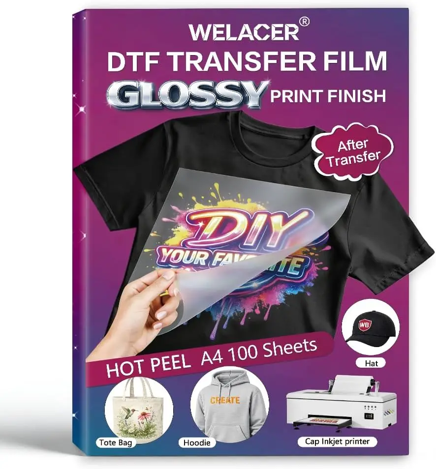 DTF Transfer Film A4 100 Sheets Glossy Double-Sided Coated PET Hot & Cold Peel Compatible
DTF Transfer Film A4 100 Sheets Glossy Double-Sided Coated PET Hot & Cold Peel Compatible