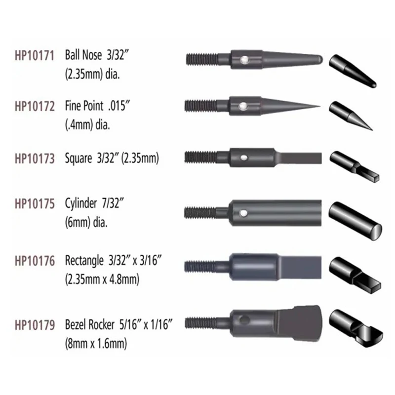Foredom AK101 6 Pieces Threaded Anvil Points Set for H.15 Hammer Handpiece Including Ball Nose Fine Point Square Cylinder
Foredom AK101 6 Pieces Threaded Anvil Points Set for H.15 Hammer Handpiece Including Ball Nose Fine Point Square Cylinder