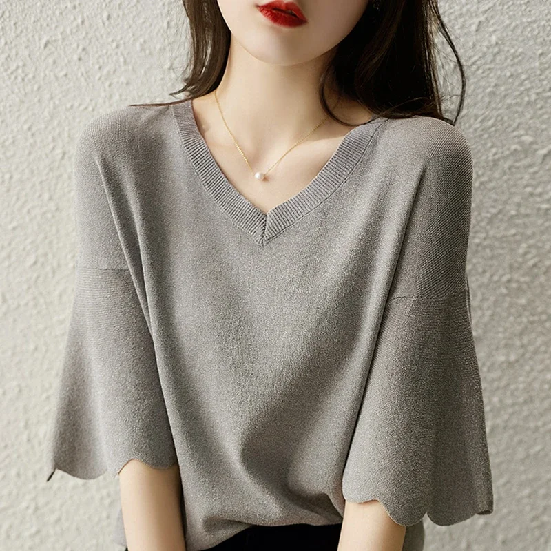 Summer Women Knitted Blouse Short Sleeve V-Neck Blouse Shirt Tops Blouse Women Pullover Blusas Mujer De Moda 2024 Blouses F23
Summer Women Knitted Blouse Short Sleeve V-Neck Blouse Shirt Tops Blouse Women Pullover Blusas Mujer De Moda 2024 Blouses F23
