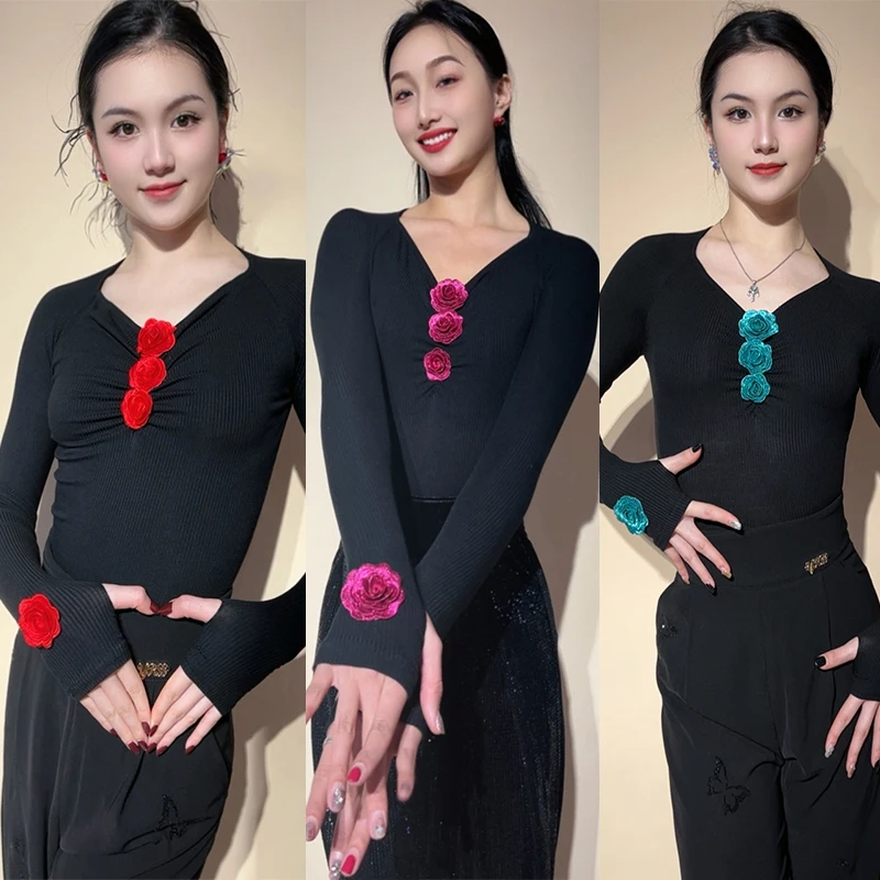 Топы для бальных танцев с цветами, черное боди с длинными рукавами для взрослых, одежда для латинских танцев, тренировочная одежда, танцевальные костюмы для вальса BL17166
Топы для бальных танцев с цветами, черное боди с длинными рукавами для взрослых, одежда для латинских танцев, тренировочная одежда, танцевальные костюмы для вальса BL17166