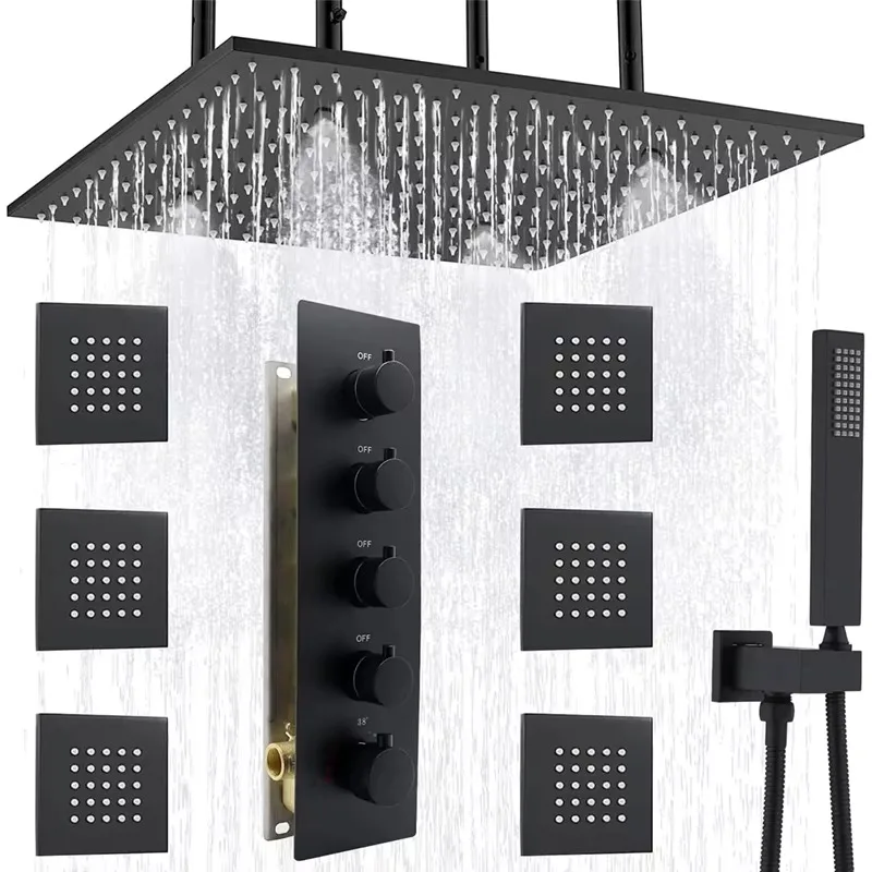 【Best-selling】20inch Matte Black 4-in-1 LED Mist Rainfall Thermostatic Brass Shower System Shower Faucet Complete Set Apartment
【Best-selling】20inch Matte Black 4-in-1 LED Mist Rainfall Thermostatic Brass Shower System Shower Faucet Complete Set Apartment