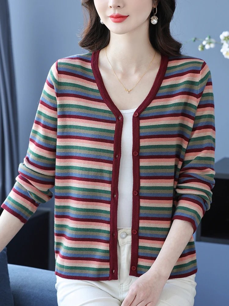 Stripe Cardigan Sweater Women Spring Autumn Women Clothing Long Sleeve Sweater Single-breasted Knitwear Cardigans
Stripe Cardigan Sweater Women Spring Autumn Women Clothing Long Sleeve Sweater Single-breasted Knitwear Cardigans