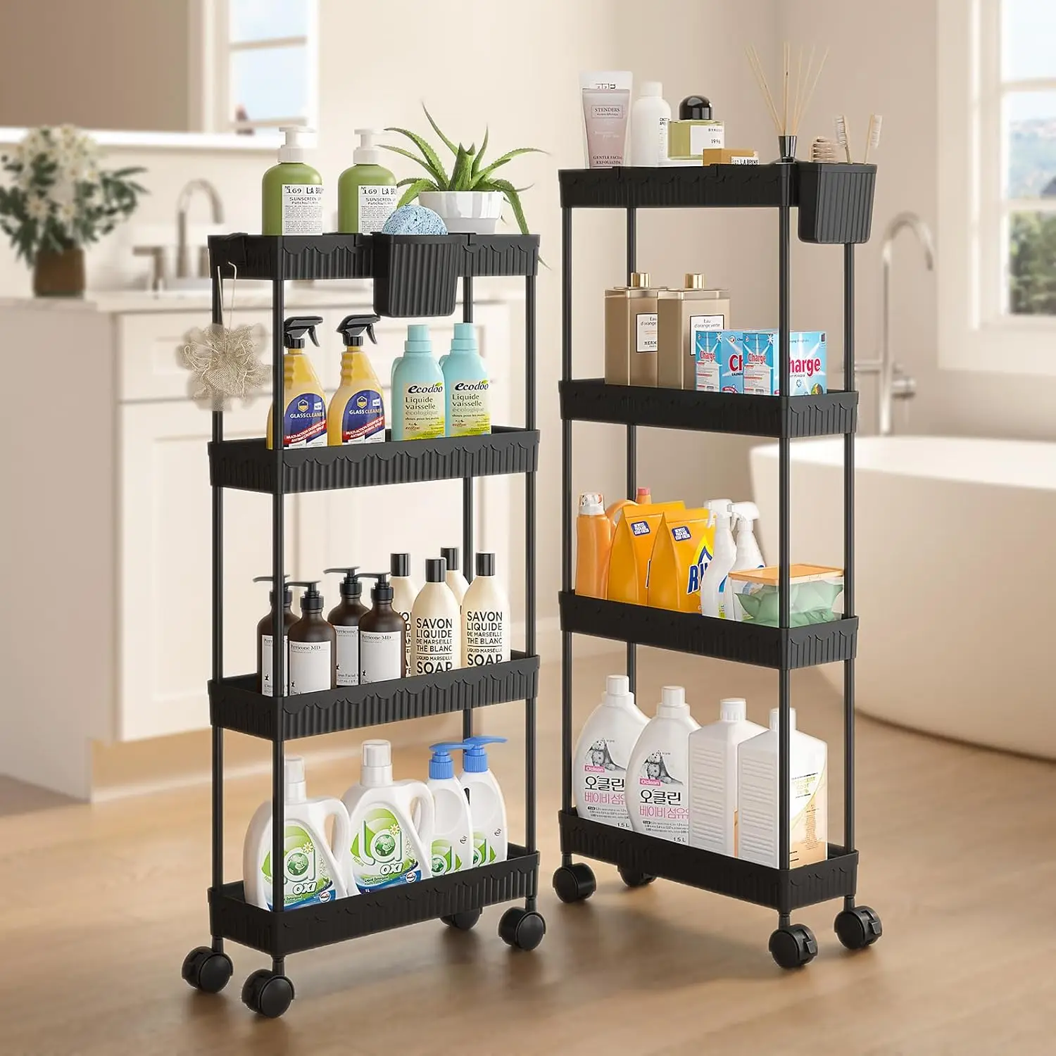 2-Pack Slim Storage Rolling Cart with Wheels, 4 Tier Utility Carts Bathroom Organizers and Storage, for Kitchen Narrow Place, Fr
2-Pack Slim Storage Rolling Cart with Wheels, 4 Tier Utility Carts Bathroom Organizers and Storage, for Kitchen Narrow Place, Fr