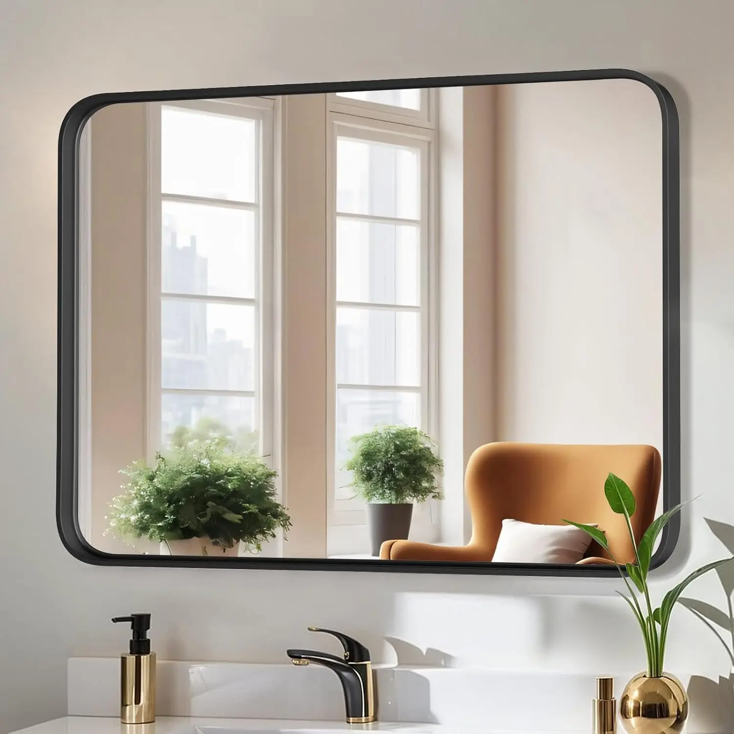 40x30 Inch Black Framed Bathroom Mirror, Rounded Rectangle Design for Wall Mounting, Anti-Rust Tempered Glass
40x30 Inch Black Framed Bathroom Mirror, Rounded Rectangle Design for Wall Mounting, Anti-Rust Tempered Glass